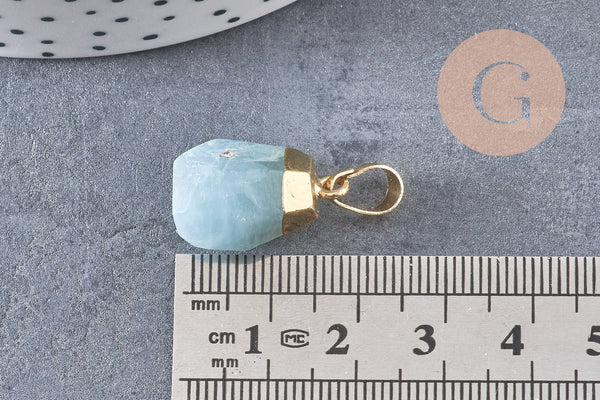 Pendentif goutte aigue-marine facetté laiton doré 19-21mm, bijou pierre, x1 (G5036)