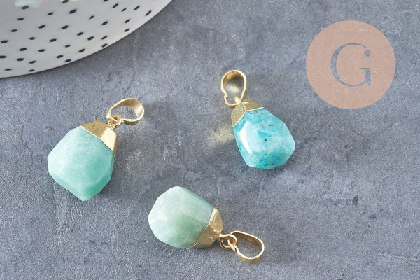 Pendentif goutte amazonite naturelle facetté laiton doré 19-21mm, x1 (G5524)