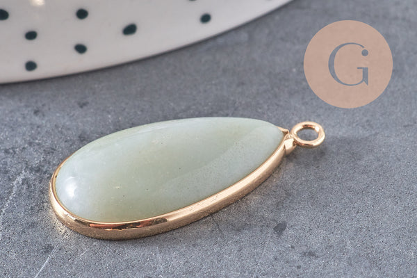 Pendentif goutte amazonite naturelle laiton doré 33mm, x1 (G1471)