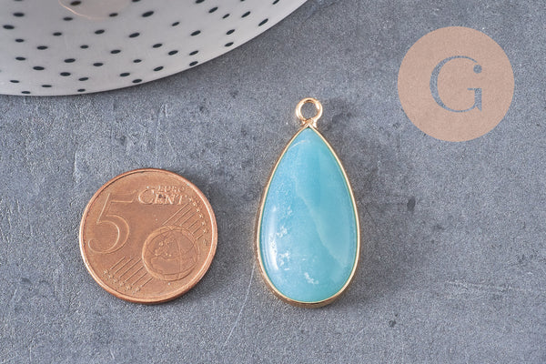 Pendentif goutte amazonite naturelle laiton doré 33mm, x1 (G1471)