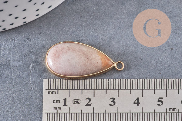 Pendentif goutte amazonite naturelle laiton doré 33mm, x1 (G1471)