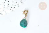 Pendentif goutte amulette imitation malachite acier inoxydable doré 21mm, pendentif pierre naturelle, x1 (G7628)