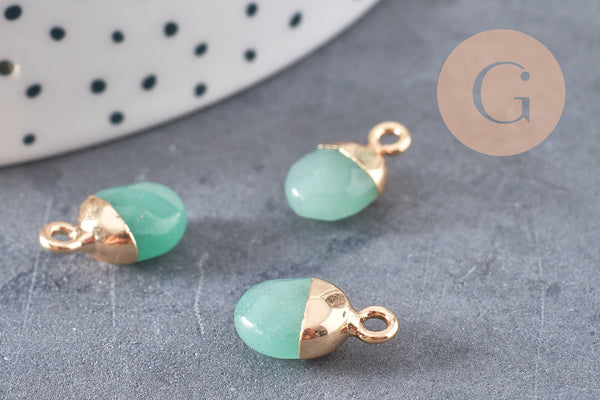 Pendentif goutte aventurine naturelle fer doré 14mm, x2 (G0152)