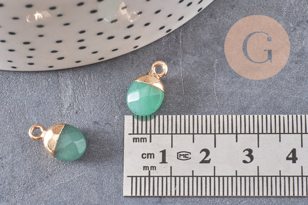 Pendentif goutte aventurine naturelle fer doré 14mm, x2 (G0152)