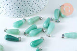 Pendentif goutte aventurine naturelle roulée acier inoxydable platine 28mm, x1 (G6171)