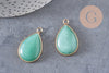 Pendentif goutte aventurine verte naturelle fer doré 31mm, x1 (G2333)