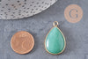 Pendentif goutte aventurine verte naturelle fer doré 31mm, x1 (G2333)