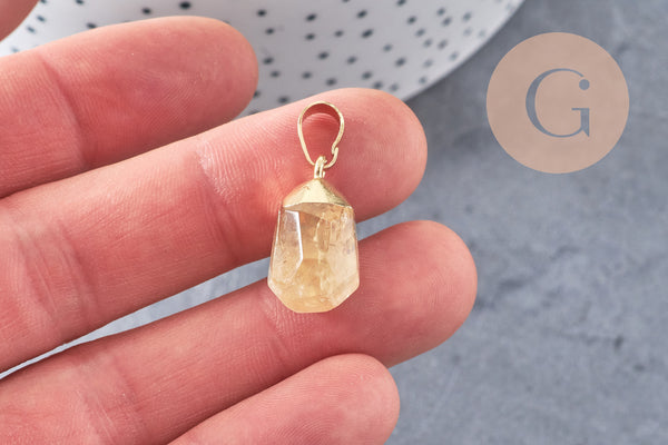 Pendentif goutte citrine facetté laiton doré 19-21mm,pendentif citrine, pendentif pierre naturelle, bijoux pierre x1 G3939