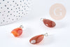 Pendentif goutte cornaline laiton platine 24mm, pendentif pierre argenté, bijou pendentif pierre naturelle, x1 (G8640)