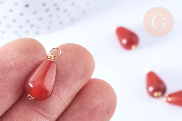 Pendentif goutte cornaline zamac doré 20mm,pendentif en pierre naturelle, x1 (G6639)