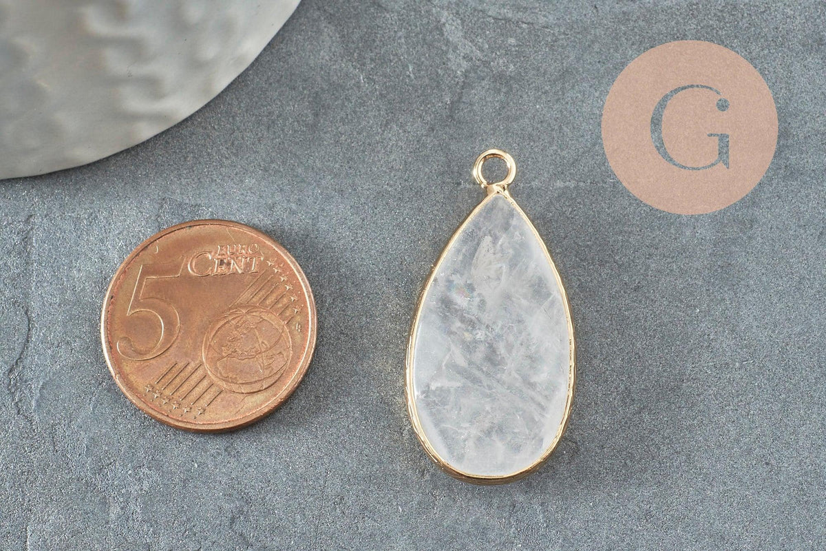 Pendentif goutte quartz ,Pendentif pour bijoux, pendentif pierre, cristal de roche naturel,33mm, x1 G0296
