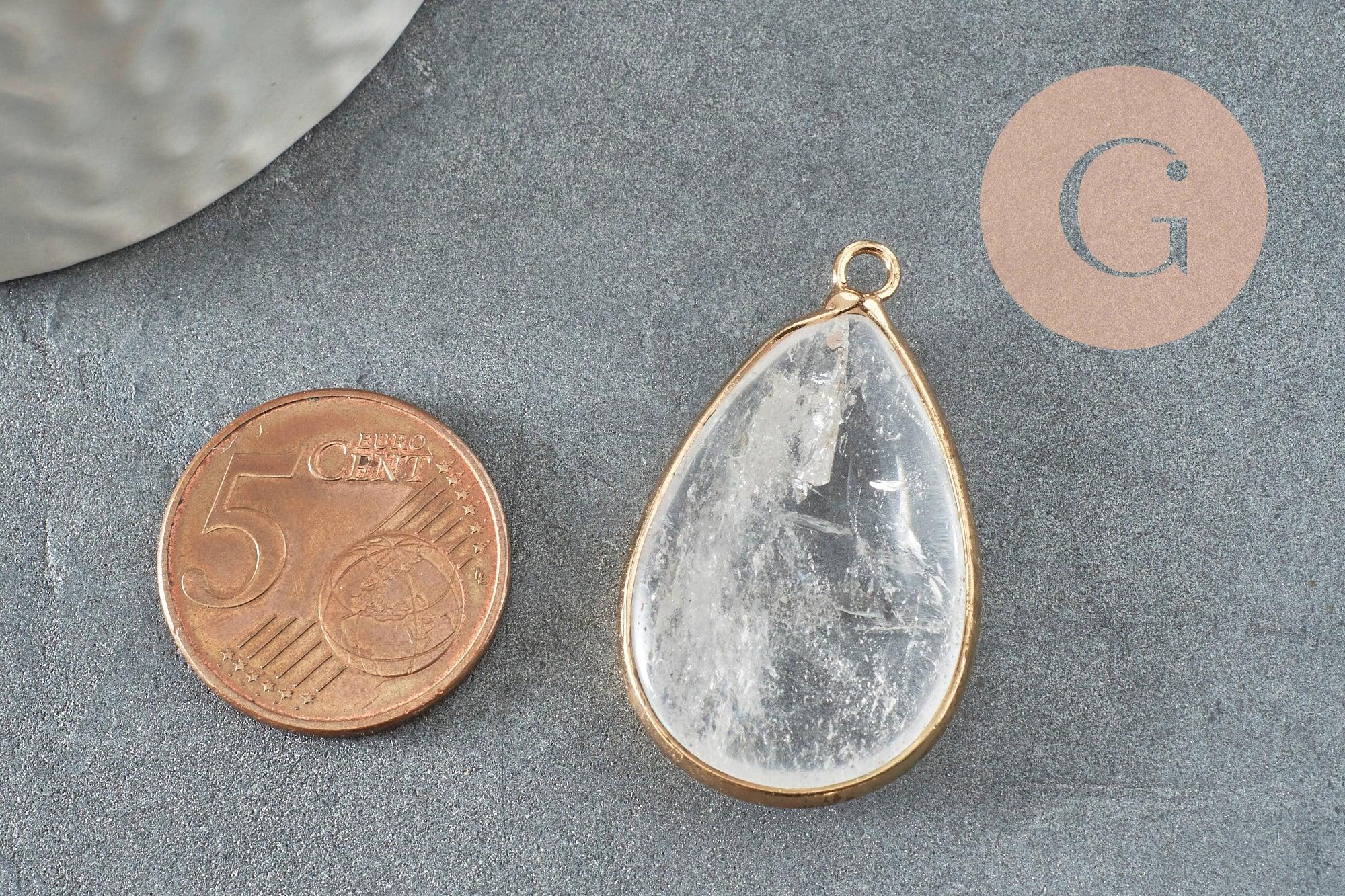 Pendentif goutte cristal doré 35mm,pendentif cristal transparent, pendentif pierre,cristal naturel, pendentif collier, x1 G0489