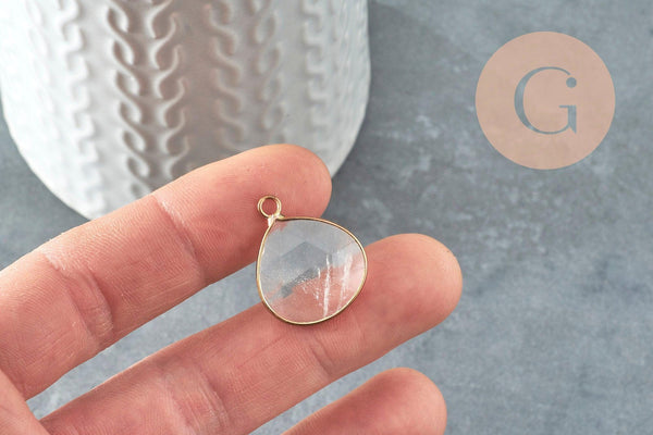 Pendentif goutte cristal doré,pendentif cristal transparent, pendentif pierre,cristal naturel, pendentif collier,23mm, x1 G1175