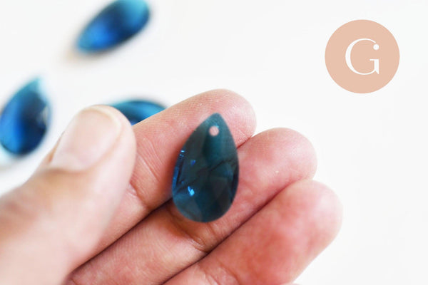 Pendentif goutte cristal facetté bleu 22mm,pendentif cristal, x1 (G6362)