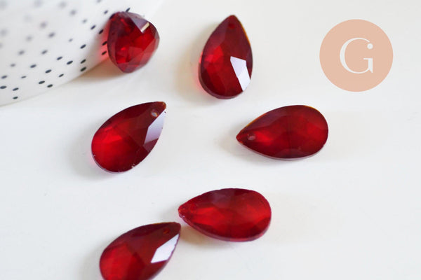 Pendentif goutte cristal facetté rouge 22mm,pendentif cristal, x1 (G6361)