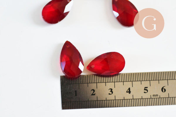 Pendentif goutte cristal facetté rouge 22mm,pendentif cristal, x1 (G6361)