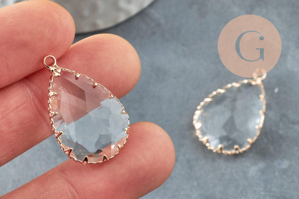 Pendentif goutte doré cristal transparent à facettes 29mm, pendentif création bijoux x1 G9519