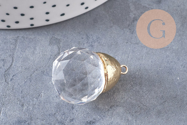 Pendentif goutte doré cristal transparent facettes,pendentif cristal, pendentif doré,création bijoux,30mm, x1 G4651
