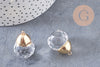 Pendentif goutte doré cristal transparent facettes,pendentif cristal, pendentif doré,création bijoux,30mm, x1 G4651