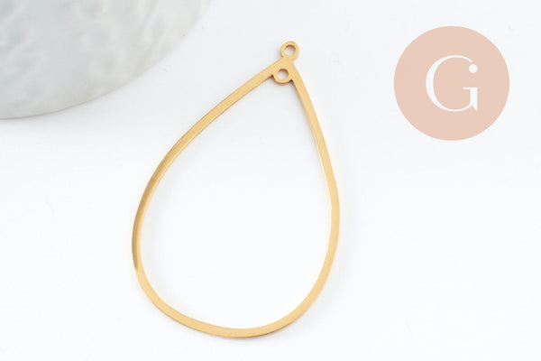 Pendentif goutte évidé acier 201 inoxydable dore 42mm, x1 (G9521)
