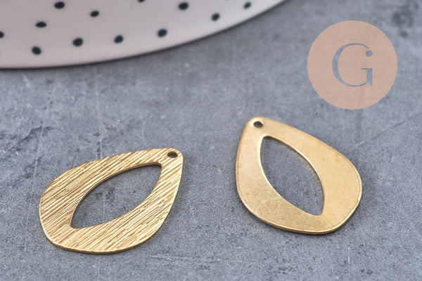 Pendentif goutte évidée laiton brut brossé 25.5mm, x2 (G10931)