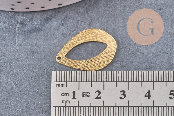 Pendentif goutte évidée laiton brut brossé 25.5mm, x2 (G10931)