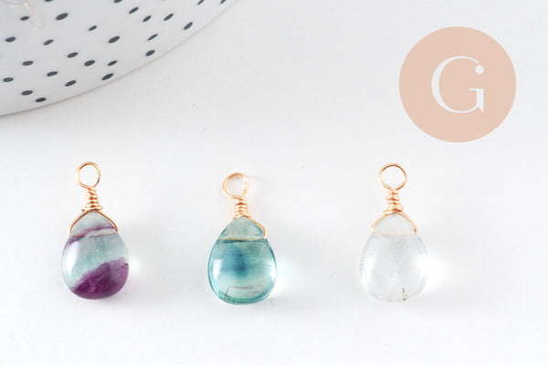 Pendentif goutte fluorite verte violette naturelle 20mm,pendentif bijoux, x1 (G6264)