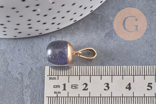 Pendentif goutte goldstone bleu foncé doré,pierre synthétique,17-19mm, x1 G4379