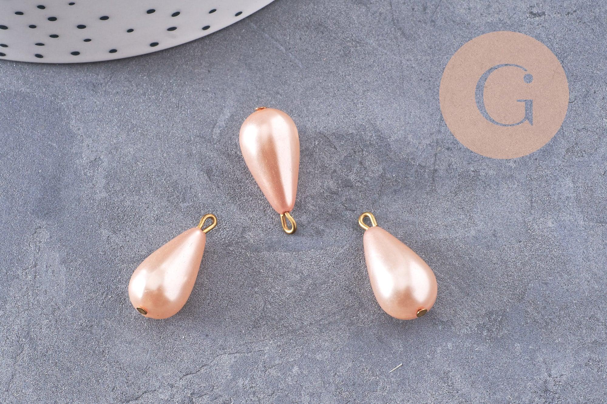 Pendentif goutte imitation perle rose cuivre 21mm, x1 (G10150)