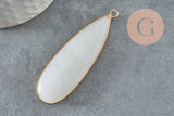 Pendentif goutte jade blanc doré 58mm, pendentif pendentif pierre naturelle, x1 G6289