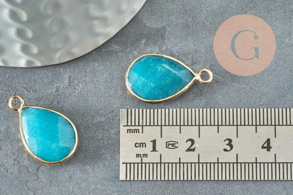 Pendentif goutte jade bleu doré, pendentif jade, pendentif bijoux pierre,jade naturel, jade teinté bleu,24mm, x1 G4785