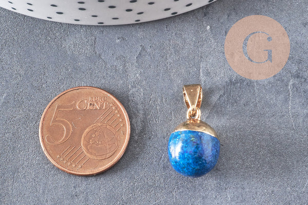Pendentif goutte jade bleu foncé doré, fournitures créatives, pendentif pierre,jade naturel, jade bleu teinté,17-19mm, x1 G3716
