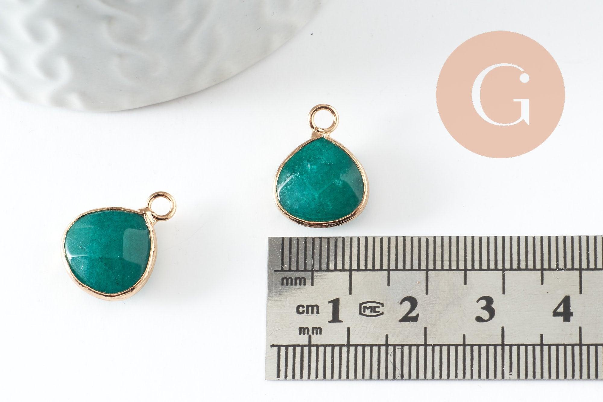 Pendentif goutte jade naturel bleu turquoise laiton doré 18mm, x1 (G0422)