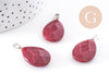 Pendentif goutte jade naturel bordeau facetté laiton platine 27.5mm, x1 (G10234)