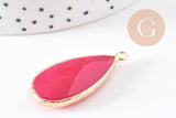Pendentif goutte jade naturel rouge doré 33mm, x1 (G10109)