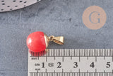 Pendentif goutte jade naturel rouge fer doré 17-19mm, x1 (G3344)