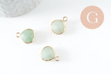 Pendentif goutte jade naturel vert laiton doré 18mm, x1 (G0979)