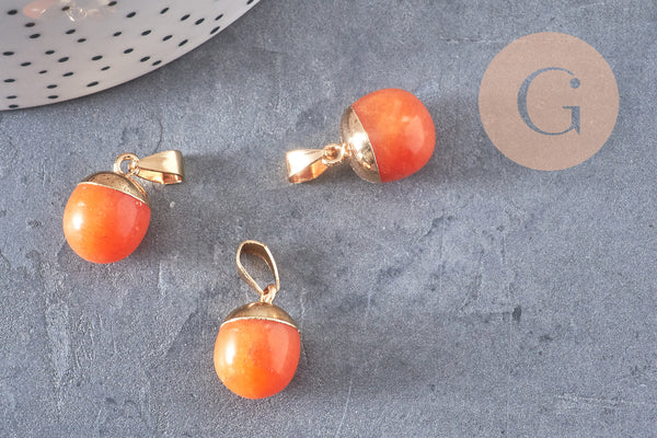 Pendentif goutte jade orange doré, fournitures créatives, pendentif pierre,jade naturel, jade jaune teinté,17-19mm, x1 G3367