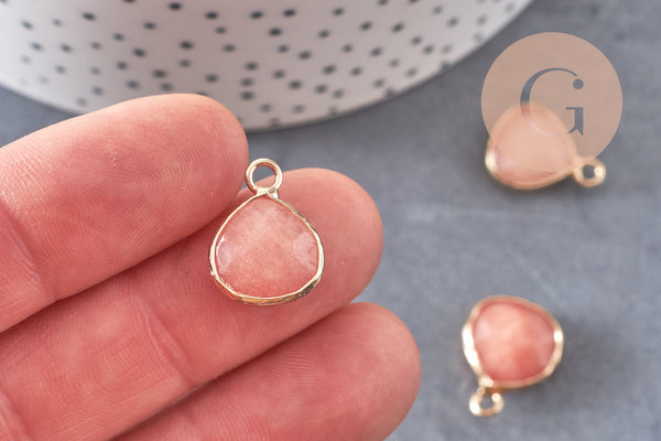 Pendentif goutte jade rose corail,pendentif bijoux, pendentif jade,pendentif pierre,jade naturel, pendentif jade,18mm, x1 G5172