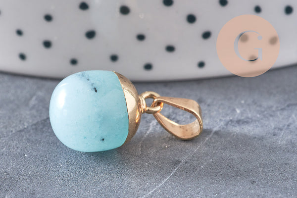 Pendentif goutte jade turquoise doré, fournitures créatives, pendentif pierre,jade naturel, jade bleu teinté,17-19mm, x1 G3366