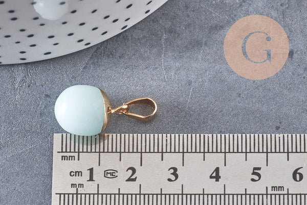 Pendentif goutte jade turquoise doré, fournitures créatives, pendentif pierre,jade naturel, jade bleu teinté,17-19mm, x1 G3366