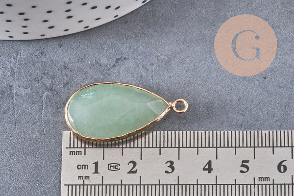 Pendentif goutte jade vert doré, pendentif jade, pendentif pierre,jade naturel, jade vert,jade vert naturel,33mm, x1 G0581