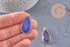 Pendentif goutte jade violet clair ou foncé doré, pendentif jade, pendentif pierre,jade naturel, jade teinté bleu,33mm, x1 G0963