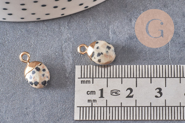 Pendentif goutte jaspe dalmatien,pendentif pierre, bijou pierre,pendentif pierre,jaspe naturel,pendentif jaspe,14mm,x 2-(G0151)