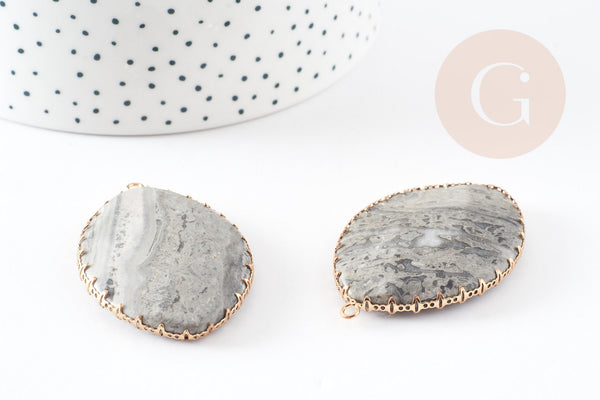 Pendentif goutte jaspe zèbre naturel 55mm, x1 (G1448)