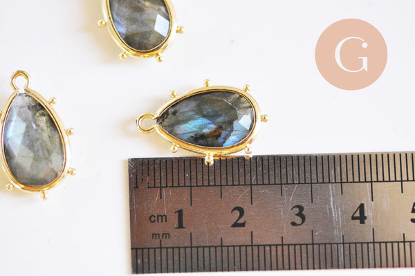 Pendentif goutte labradorite laiton doré 22.5mm,pendentif bijou pierre, labradorite naturelle, x1 (G6323)