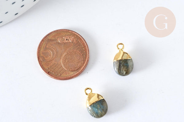 Pendentif goutte labradorite naturelle argent 925 doré 18K 9mm, x1, G7719