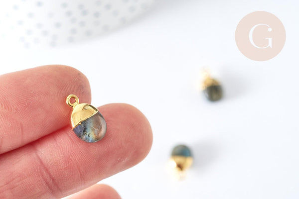 Pendentif goutte labradorite naturelle argent 925 doré 18K 9mm, x1, G7719