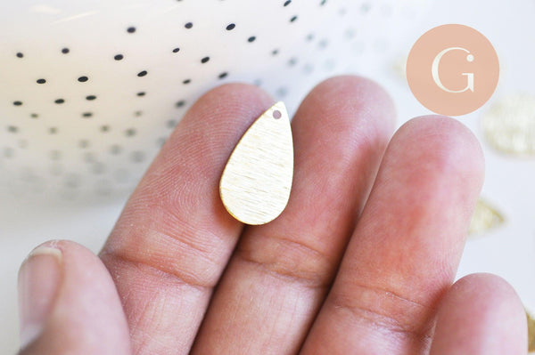 Pendentif goutte laiton brut brossé 18x10mm, x5 (G6324)