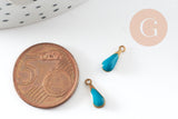 Pendentif goutte laiton brut émail bleu, laiton doré, pendentif goutte,création bijoux,11mm, x10 G0806